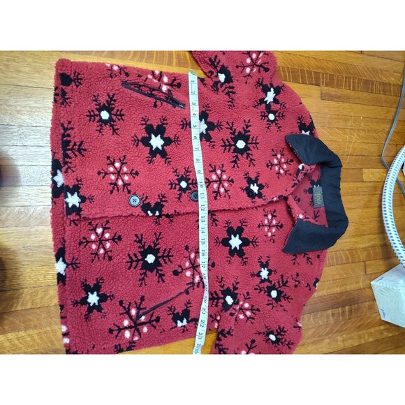 vintage david paul women's fleece Teddy jacket Red Snowflakes Cozy Size Large - Picture 3 of 6
